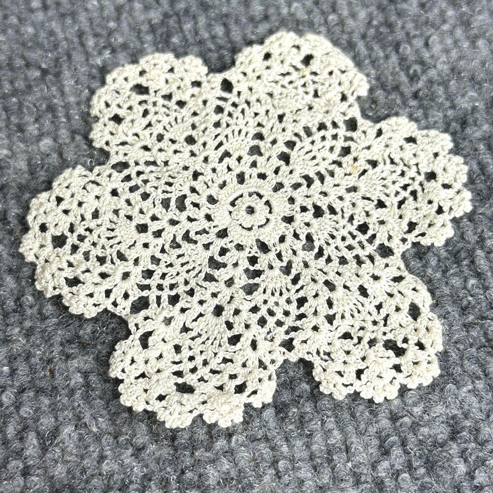 Vintage miniature cotton doily tiny nest vignette 3.5” cottage country farmhouse
